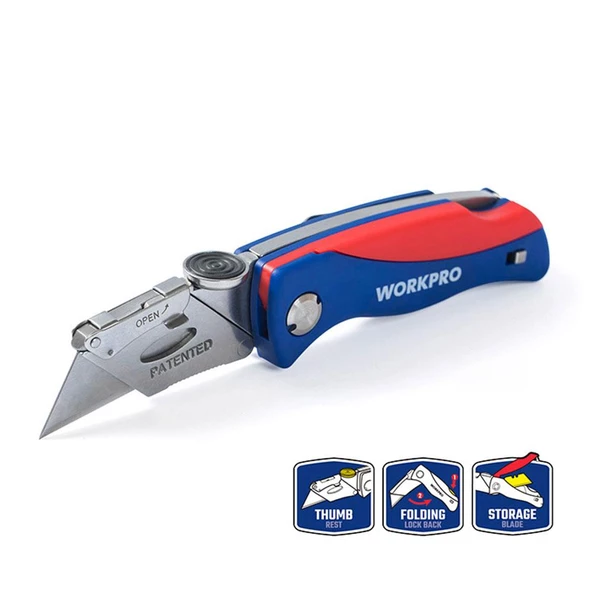 Workpro Wp211006 Ağır Hizmet Paslanmaz Çelik Gövde Katlanır Rötuş Maket Bıçağı + 6 Adet Yedek Bıçak ürün görseli 1