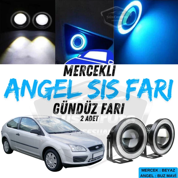 Ford Focus 2 2004-2008 Uyumlu Üniversal Mercekli Angel Sis Farı Metal Su Geçirmez 76 mm Buz Mavi Halkalı Gündüz Farı Angel Eyes 2 Adet ürün görseli 1