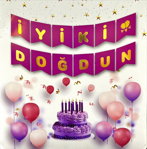 İyi Ki Doğdun Gold Yaldızlı Mor Banner ürün görseli 1