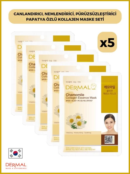 Dermal Canlandırıcı, Nemlendirici, Pürüzsüzleştirici Papatya Özlü Kollajen Maske 23 Gr 5 Adet ürün görseli 1