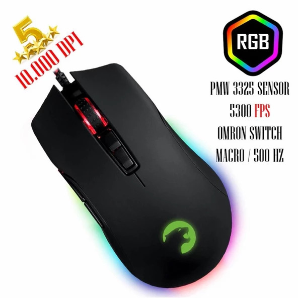 GAMEPOWER URSA RGB 10000 DPI GAMING MOUSE USB SİYAH ürün görseli 1