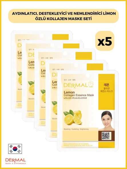 Dermal Aydınlatıcı, Destekleyici Ve Nemlendirici Limon Özlü Kollajen Maske 23 Gr 5 Adet ürün görseli 1