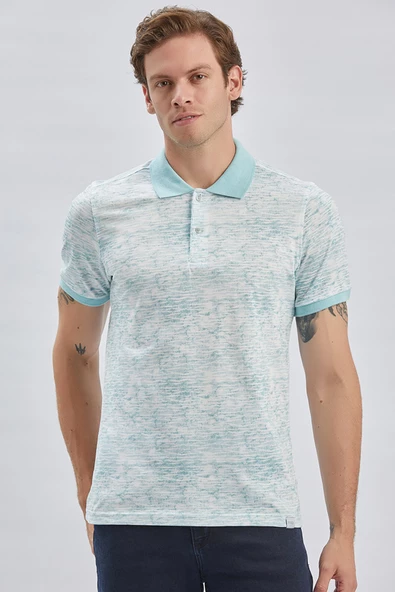 Mavi Baskılı Pike Polo Yaka Garnili %100 Pamuk Casual Slim Fit Dar Kesim Tişört 1011240157 ürün görseli 1