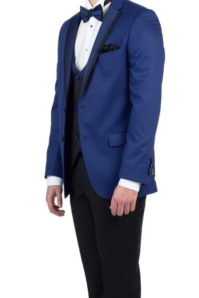 Lacivert Gabardin Mono Yaka Astarlı Yelekli 6 Drop Slim Fit Dar Kesim Smokin Damatlık 1001190153 ürün görseli 1