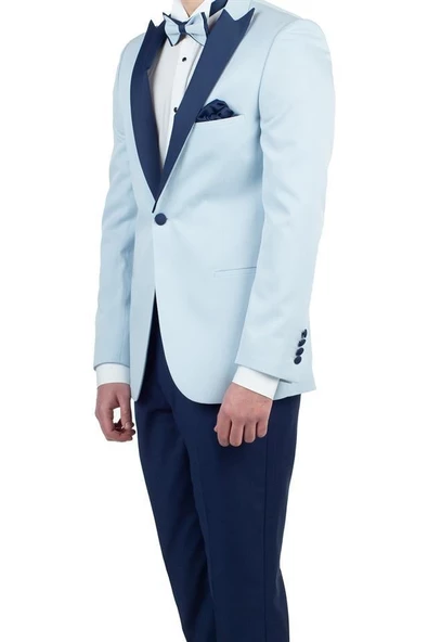 Koyu Mavi Saten Kırlangıç Yaka Astarlı 6 Drop Slim Fit Dar Kesim Smokin Damatlık 1001190163 ürün görseli 1