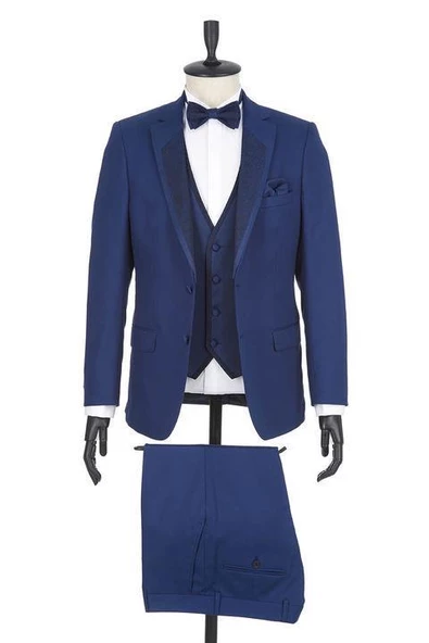 Lacivert Gabardin Mono Yaka Astarlı Yelekli 6 Drop Slim Fit Dar Kesim Smokin Damatlık 1001190166 ürün görseli 1