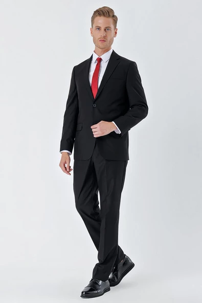 Siyah Mono Yaka 8 Drop Slim Fit Tam Astar Esnek Takım Elbise 1001240006 ürün görseli 1