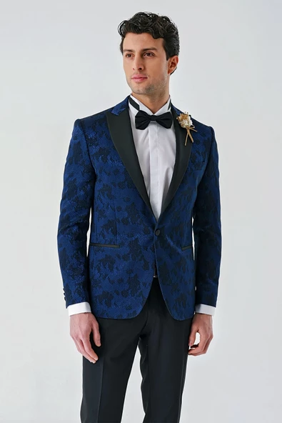 Lacivert Çıkarılabilir Kırlangıç Yaka Likralı 6 Drop Slim Fit Smokin Damatlık 1001240204 ürün görseli 1