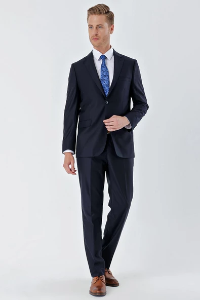 Lacivert Mono Yaka 8 Drop Slim Fit Tam Astar Esnek Takım Elbise 1001240006 ürün görseli 1