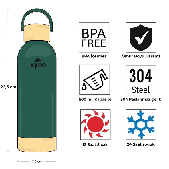 Igloo Hydrate Pro Termos 500ml-YEŞİL - Resim 4