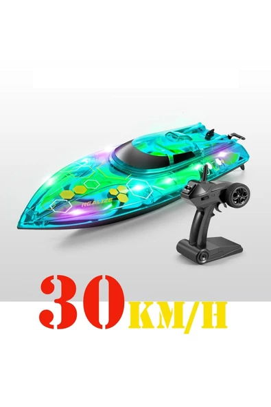 1:36 Ölçek 2.4GHz Uzaktan Kumandalı RC Sürat Teknesi 30 km/h LED Işıklı Düşük Pil Uyarı Özelliği ürün görseli 1