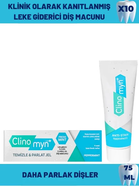 Clinomyn Fresh Temizleme Parlatma Jel Diş Macunu 75 ml x 10 Adet ürün görseli 1