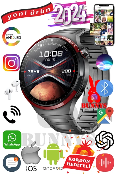Bunnys Samsung Galaxy A52 Uyumlu Akıllı Saat Erkekler İçin Konuşma Özellikli Metal Kordon Hediyeli ürün görseli 1
