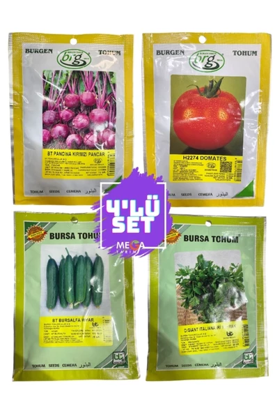 Bursa Tohumculuk    4'LÜ TOHUM SETİ ( KIVIRCIK PANCAR-H2274 DOMATES-BURSAALFA HIYAR -İRİ YAPRAK MAYDANOZ ) 10 GR. ürün görseli 1