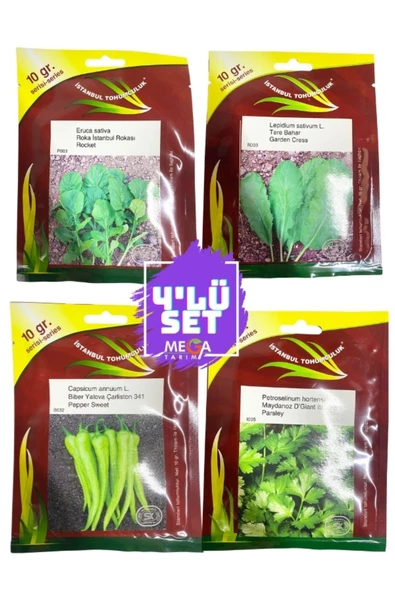İstanbul tohumculuk    4'LÜ TOHUM SETİ ( ROKA- TERE-YALOVA ÇARLİSTON-MAYDANOZ) 10 GR'LIK PAKET ürün görseli 1