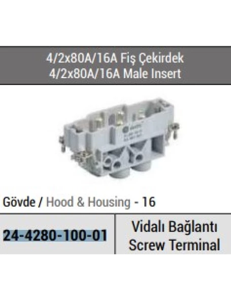 Tp Electric 24-4280-100-01 4/2X80A 16A Fiş Çekirdek Vidalı Bağlantı IP65 ürün görseli 1