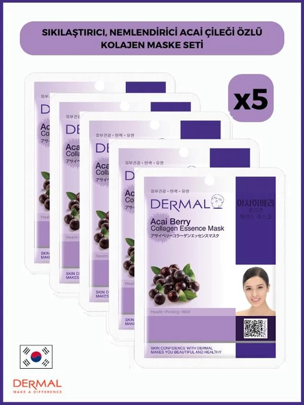 Dermal Sıkılaştırıcı, Nemlendirici Acai Çileği Özlü Kollajen Maske 23 Gr 5 Adet ürün görseli 1