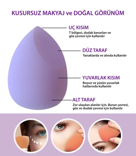 Make Up Blender Makyaj Süngeri Seti 3'lü - Mor - Resim 6