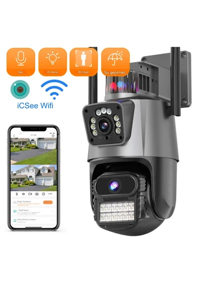8MP 4K IP Kamera Açık WiFi PTZ Çift Lens Çift Ekran Otomatik İzleme Su Geçirmez Güvenlik Kamera ürün görseli 1