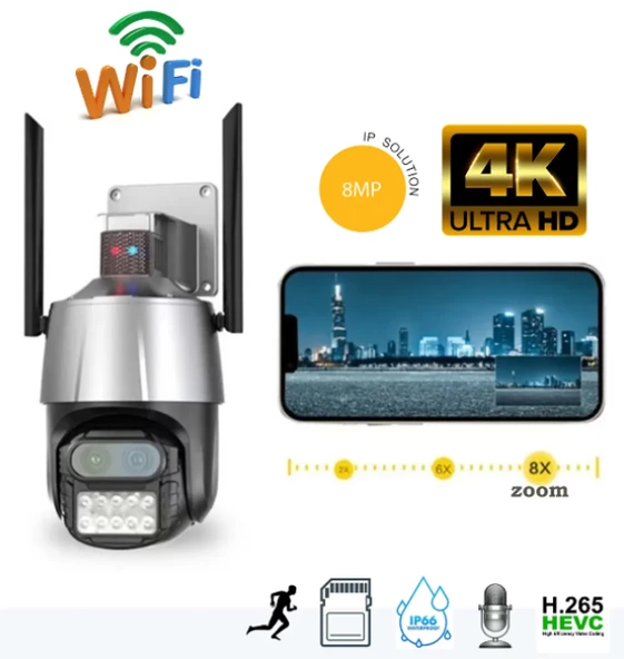 qasul 8mp Hd Ip Kamera 2 Lens Güvenlik Koruması Wifi Gözetim Kameraları 8x Zoom Ptz Kablosuz ürün görseli 1