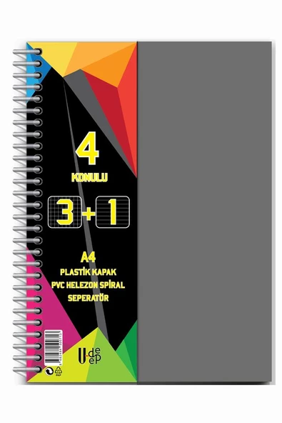 3+1 Ayraçlı Defter 4 Konulu 100 Yaprak 1 Adet 3 Kareli 1 Çizgili Spralli Plastik Kapak Seperatörlü ürün görseli 1