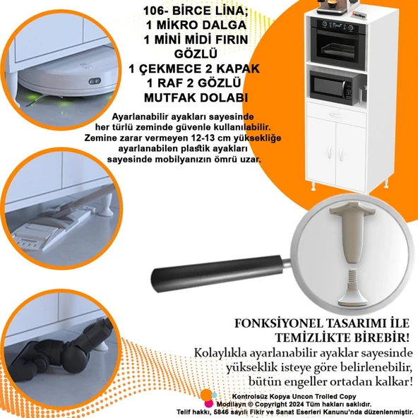 MODİLAYN BİRCE LİNA L-65 x 162,4 x 48 cm Çekmeceli Kapaklı Ankastre Fırın Ve Mutfak Dolabı ürün görseli 1