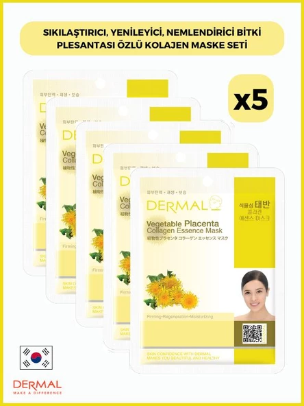Dermal Sıkılaştırıcı, Yenileyici, Nemlendirici Bitki Plesantası Özlü Kolajen Maske 23gr 5 Adet ürün görseli 1
