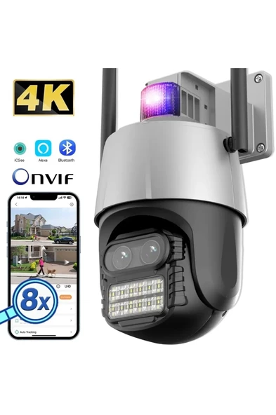 Çift Lensli İcsee Xmeye Yazılımlı Polis Çakar Işıklı 8X Zoomlu PTZ Kamera ürün görseli 1