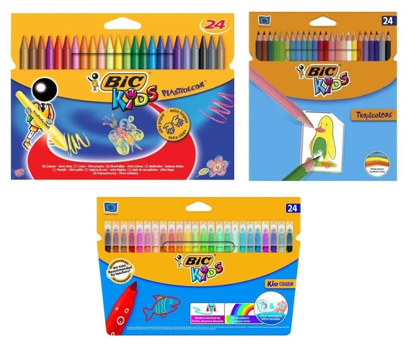 Bic 24 Renk Kuru Boya Pastel Boya Keçeli Boya Seti 3 lü ürün görseli 1