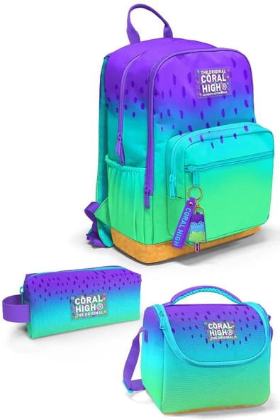 Coral High Mor Lila Renk Geçişli 3'lü Okul Çanta Seti SET0123637 ürün görseli 1