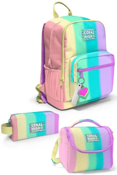 Coral High Renkli Çizgili 3'lü Okul Çanta Seti SET0123630 ürün görseli 1