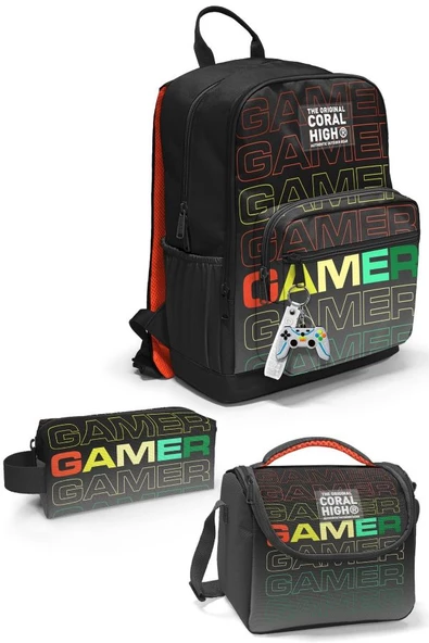 Coral High Siyah Gri Gamer 3'lü Okul Çanta Seti SET0123640 ürün görseli 1
