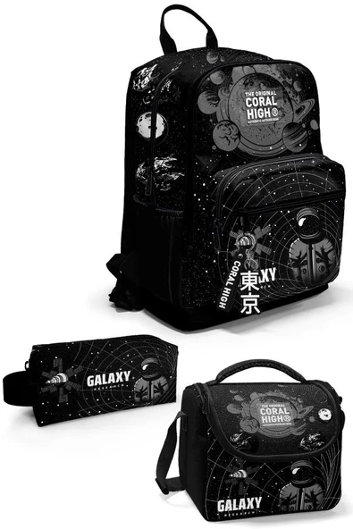Coral High Siyah Galaxy 3'lü Okul Çanta Seti SET0123644 ürün görseli 1