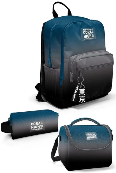 Coral High Nefti Gri Renk Geçişli 3'lü Okul Çanta Seti SET0123642 ürün görseli 1