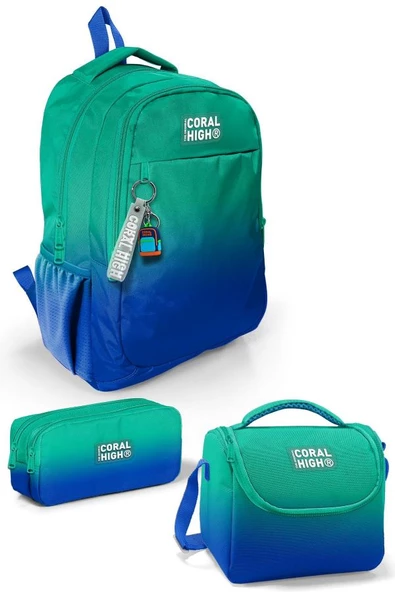 Coral High Kids Yeşil Saks Renk Geçişli 3'lü Okul Çanta Seti SET0123665 ürün görseli 1