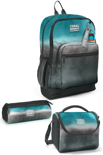 Coral High Kids Turkuaz Gri Batik 3'lü Okul Çanta Seti SET0123768 ürün görseli 1