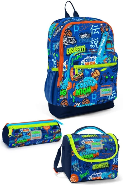 Coral High Kids Saks Grafiti Desenli 3'lü Okul Çanta Seti SET0123767 ürün görseli 1