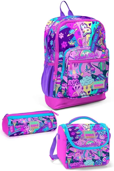 Coral High Kids Grafiti Desenli 3'lü Okul Çanta Seti SET0123760 ürün görseli 1