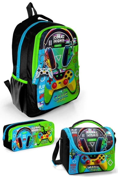 Coral High Kids Kulaklık Game Desenli 3'lü Okul Çanta Seti SET0123667 ürün görseli 1