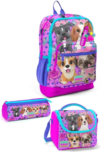 Coral High Kids Pembe Köpek Desenli 3'lü Okul Çanta Seti SET0123750 ürün görseli 1
