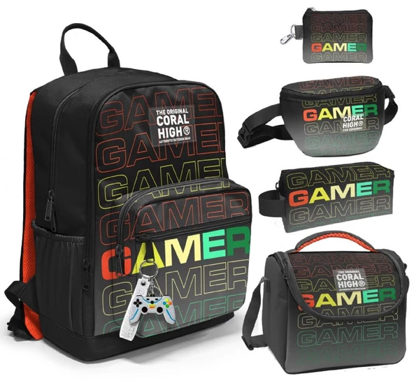 Coral High Beşli İlkokul/Ortaokul Çanta Seti - Siyah Gri Gamer - Erkek Çocuk ürün görseli 1