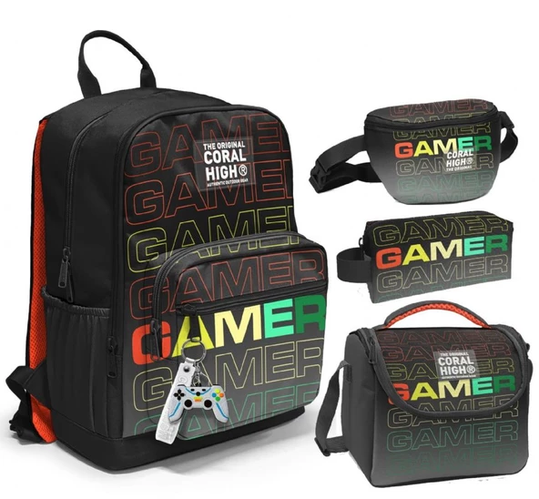 Coral High İlkokul/Ortaokul Çanta Seti ve Bel Çantası- Siyah Gri Gamer - Erkek Çocuk ürün görseli 1