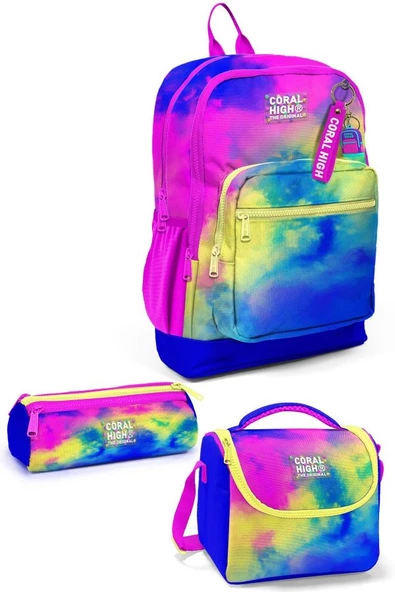 Coral High Kids Renkli Batik Desenli 3'lü Okul Çanta Seti SET0123757 ürün görseli 1