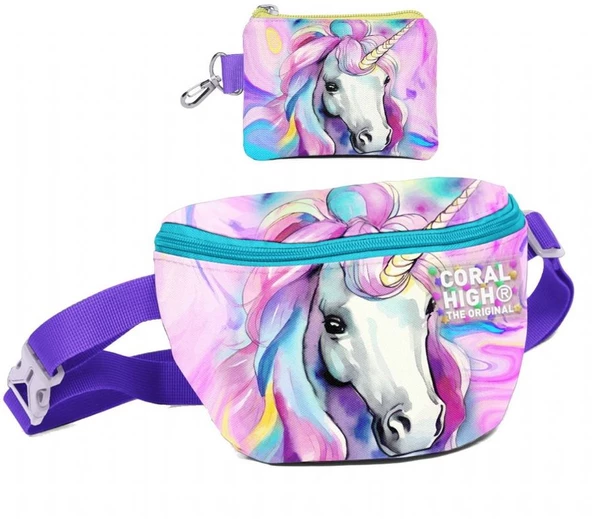 Coral High Kız Çocuk Unicorn Desenli Bel Çantası ve Bozuk Para Cüzdanı Set ürün görseli 1