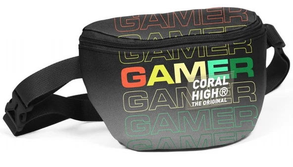 Coral High Siyah Gri Gamer Baskılı Erkek Çocuk Bel Çantası ürün görseli 1