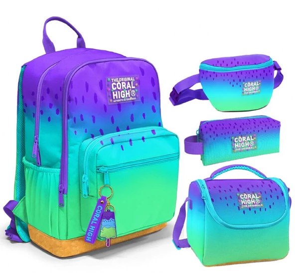 Coral High İlkokul/Ortaokul Çanta Seti ve Bel Çantası- Mor Lila Renk Geçişli - Kız Çocuk ürün görseli 1