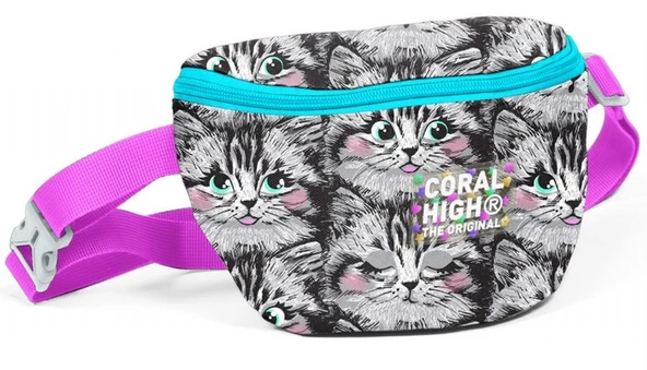 Coral High Gri Kedi Baskılı Kız Çocuk Bel Çantası ürün görseli 1