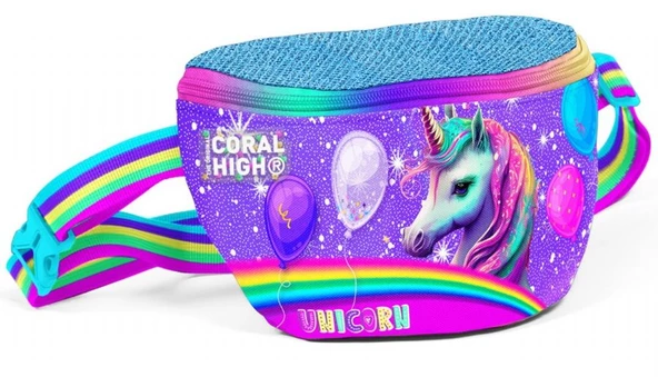 Coral High Mor Simli Unicorn Baskılı Kız Çocuk Bel Çantası ürün görseli 1