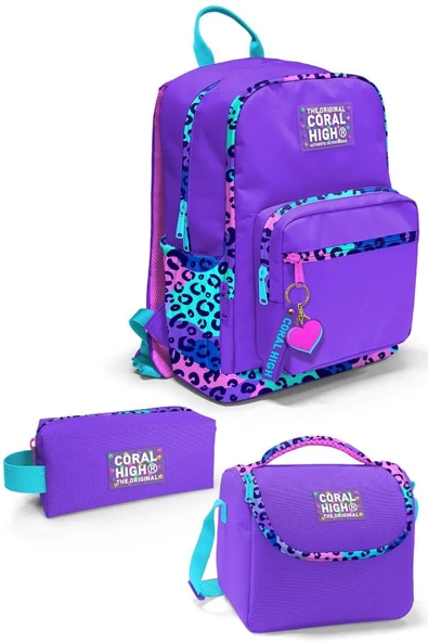 Coral High Mor Leopar 3'lü Okul Çanta Seti SET0123632 ürün görseli 1