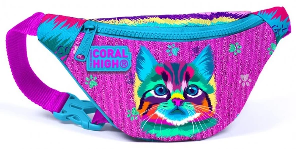 Coral High Kız Çocuk Günlük Bel Çantası - Mor Mavi Kedi ürün görseli 1